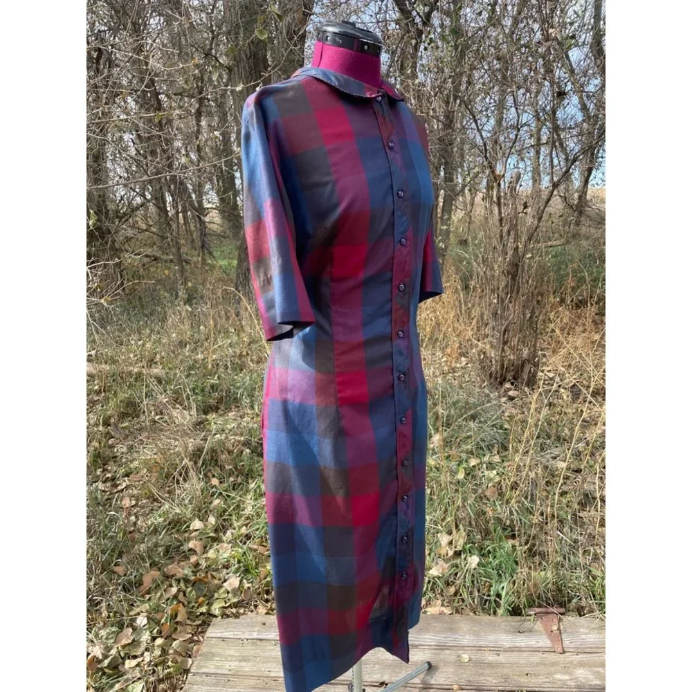 Vintage 1970s Button Front Shirt Dress Plaid Hob Nobber Size Large - Picture 13 of 15